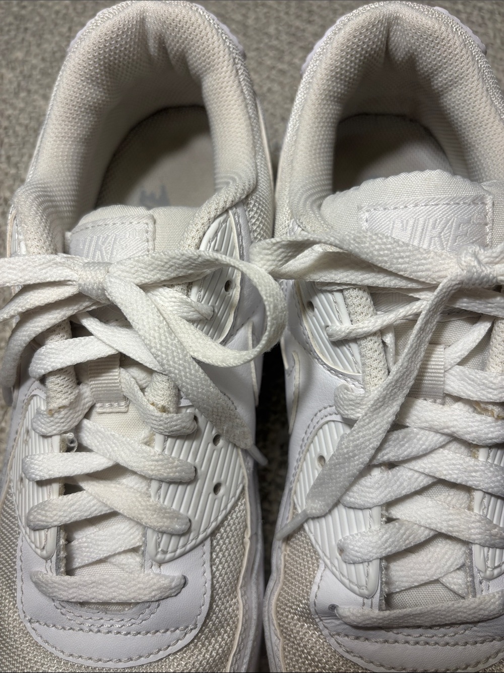 Nike Air Max 90 Triple White Mesh Leather Sneakers - Men's Size 10 CN8490-100 - Picture 8 of 9